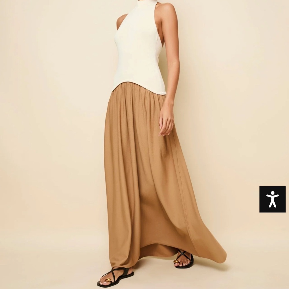 Solid and Striped Halter Soglio Dress Ecru Camel